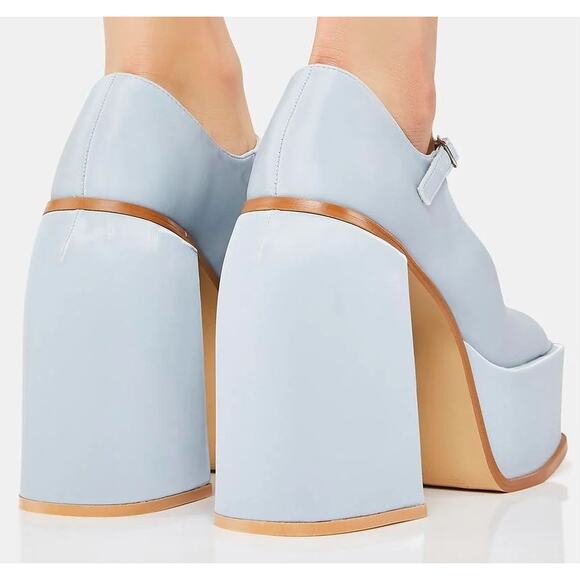 Ocho Toros Platform Heels Women 7.5 Tampico Baby Blue T-Strap Chunky Mary Jane - Picture 5 of 16